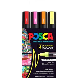 Uni Posca Paint Marker PC-5M  Medium 2.5mm Bullet Tip  Fluorescent Assorted Set of 4