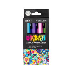 KENT URBAN PAINT MARKERS 6MM NIB METALLIC PK4