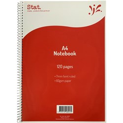 Stat Notebook Spiral A4 7mm Ruled 60gsm 120 Page Red  