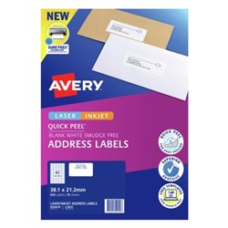 Avery Quick Peel Address Laser & Inkjet Labels White L7651 38.1 x 21mm 140 Labels