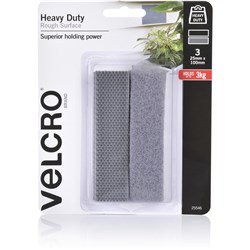 Velcro Brand Heavy Duty Rough Surface Hook & Loop 25x100mm Pack Of 3 Grey