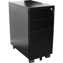 Rapidline Go Steel Slimline  Mobile Pedestal 2 Drawer 1 File 300Wx475Dx610mmH Black