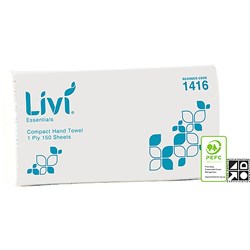 Livi Essentials Hand Towel Compact 1 Ply 150 Sheet Box of 16  200w x 250mmL 1416   5507 Dispenser