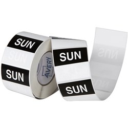 Avery Food Rotation Square Label 40mm Sunday Black Roll of 500