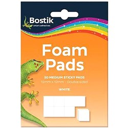 Bostik Foam Pads Medium 12 x 12mm Pack of 50 White White Pack of 50