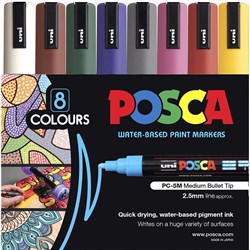 Uni Posca Paint Marker PC-5M  Medium 2.5mm Bullet Tip  Dark Colours Assorted Set of 8