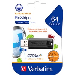 Verbatim Store 'n' Go Pinstripe USB Drive 3.2 64GB With Microban Black