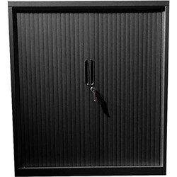 Steelco Tambour Door Cupboard Includes 3 Shelves 900W x 463D x 1200mmH Black Satin
