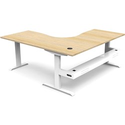 Rapidline Boost Static Corner Workstation + Tray 1800/1800W x 750D x 730mmH Oak/White
