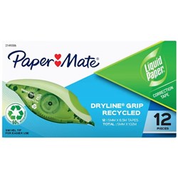 PaperMate Liquid Paper Dryline Grip Correction Tape White Box of 12 only