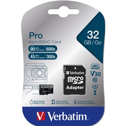 Verbatim Pro Micro SDHC Memory Card Class 10 UH 32GB Black 