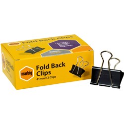 Marbig Foldback Clips 41mm Black Box Of 12 