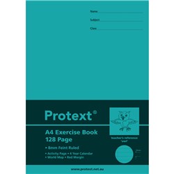 Protext Exercise Book A4 8mm Ruled 70gsm 128 Page Red Margin Owl