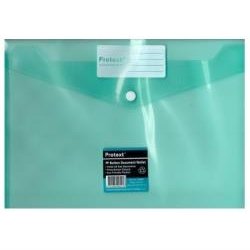 PROTEXT A4 DOCUMENT POCKET Poly Button Closure Green 