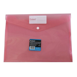 PROTEXT A4 DOCUMENT POCKET Poly Button Closure Pink 