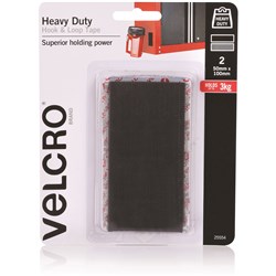 Velcro&reg; Brand Stick On Hook & Loop Heavy Duty 50 x 100mm Tape Black Pack Of 2
