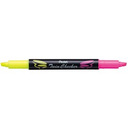 Pentel Twin Checker SLW8 Highlighter Chisel 1-3mm Yellow Pink