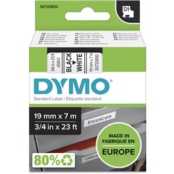 Dymo D1 Label Cassette Tape 19mmx7m Black on White DYS0720830
