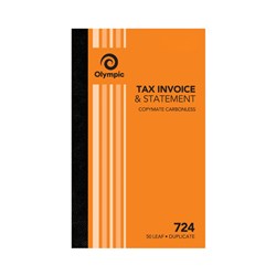 Olympic 724 Carbonless Book Duplicate 200x125mm Invoice Statement 50 Leaf