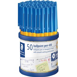 Staedtler 430 Stick Ballpoint Pens Fine 0.7mm Blue Cup of 50