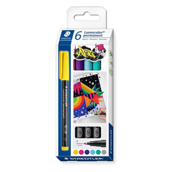 Staedtler 318 Lumocolor Pen Permanent Fine 0.6mm Assorted Wallet of 6