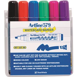 Artline 579 Whiteboard Markers Chisel 2-5mm Assorted Colours Pack Of 6