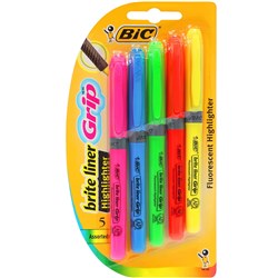 Bic Brite Liner Grip  Highlighter 1.6-3.3mm Assorted Colours Pack of 5