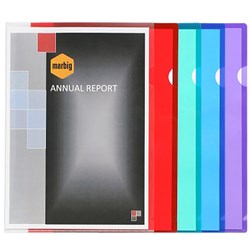 Marbig Letter Files A4 Assorted Colours Pack Of 10 - clear, red, blue, purple and green