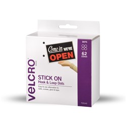 Velcro&reg; Brand Stick On Hook & Loop 22mm 62 Dots With Dispenser White