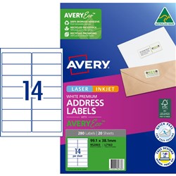 Avery Premium Address Labels White Laser Inkjet AveryEco L7163 99.1x38.1mm 14UP 280 Lab