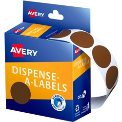 Avery Removable Dispenser Labels 24mm Round Brown Pack of 500