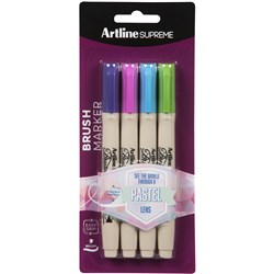 Artline Supreme Brush Markers Pastel Assorted Colours Pack of 4