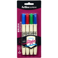 Artline Supreme Brush Markers Assorted Colours Pack of 4 