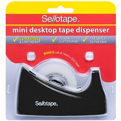 Sellotape Tape Dispenser 19mmx25m Mini Desktop  Black or White Bonus Tape 