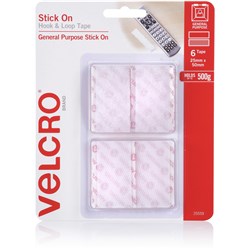 Velcro Brand Stick On Hook & Loop 25mm x 50mm Tape Pack Of 6